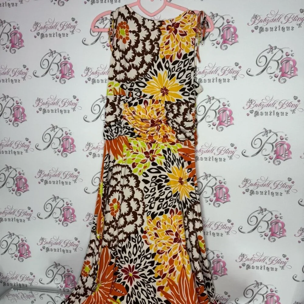 Floral dress cinching ribbon 🎀 tie shoulder stretchy slinky flowers hippie - Picture 12 of 12